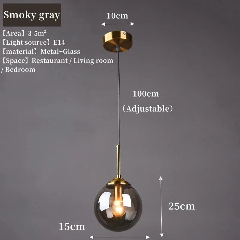 NOIR FUMÉ / LUMIÈRE CHAUDE Suspension boule verre design