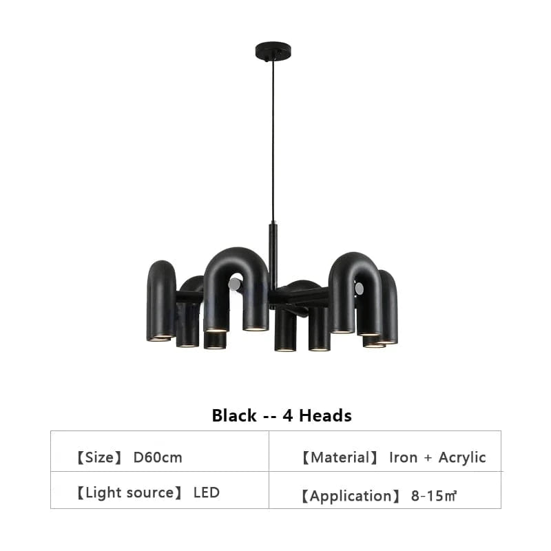 LUMIÈRE CHAUDE 3000K / 4 TÊTES-black Suspension de designer Tube