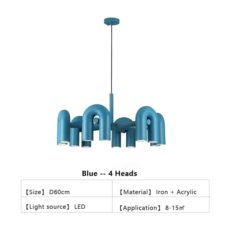 LUMIÈRE FROIDE 6000K / 4 TÊTES-blue Suspension de designer Tube