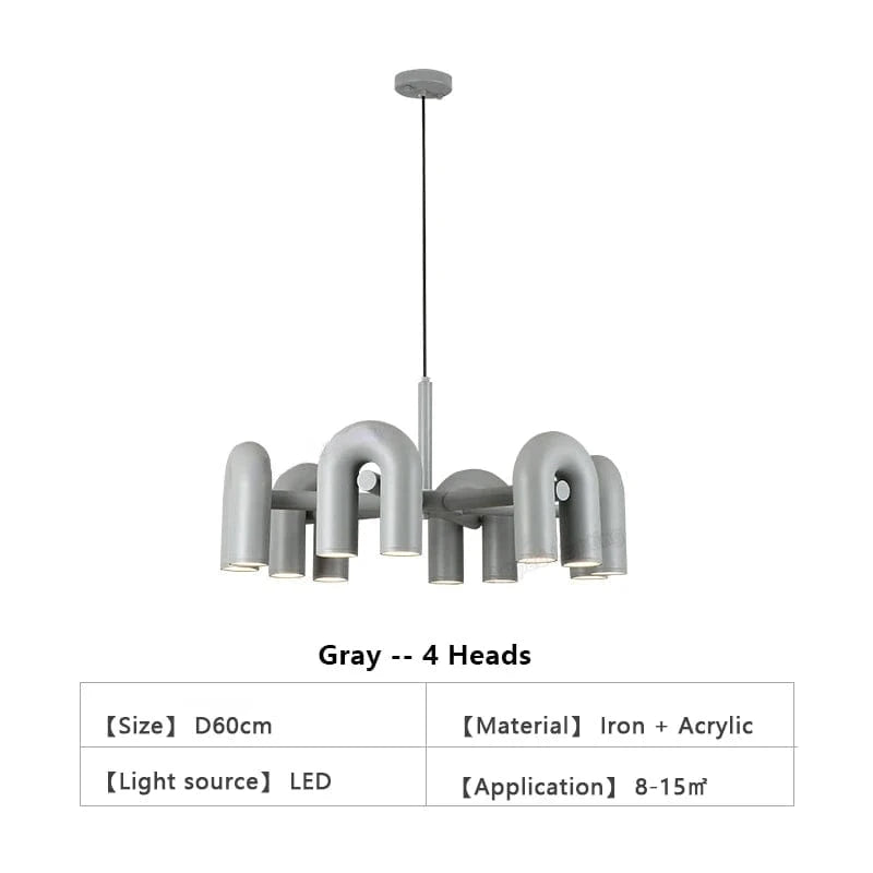 LUMIÈRE FROIDE 6000K / 4 TÊTES-grey Suspension de designer Tube