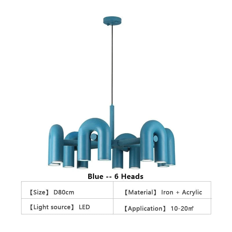 LUMIÈRE FROIDE 6000K / 6 TÊTES-blue Suspension de designer Tube
