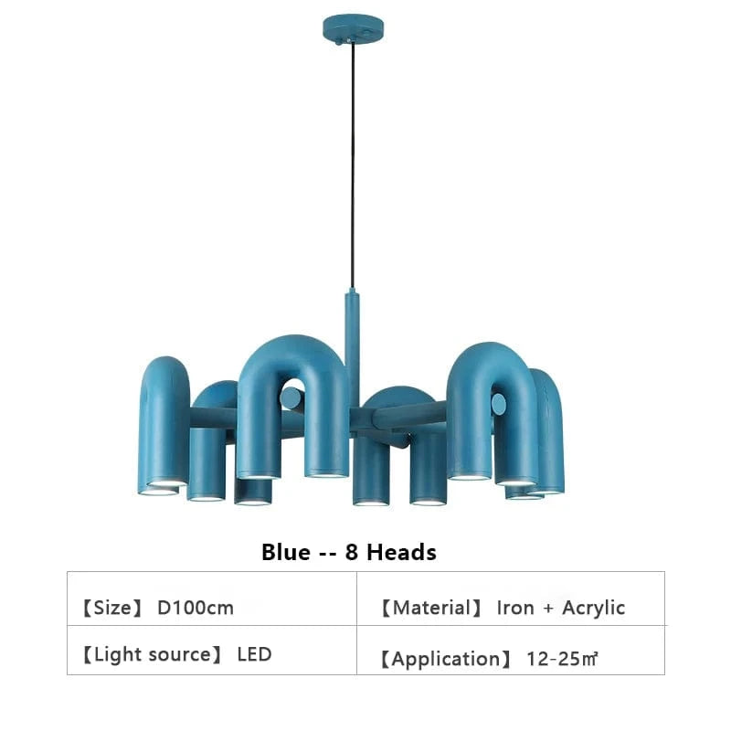 LUMIÈRE FROIDE 6000K / 8 TÊTES -blue Suspension de designer Tube