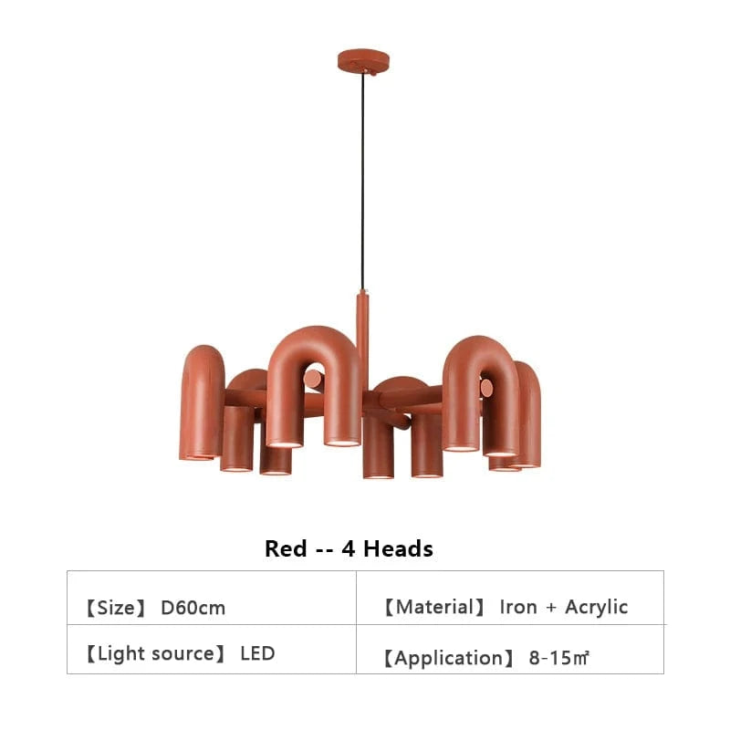 LUMIÈRE NEUTRE 4000K / 4 TÊTES-orange Suspension de designer Tube