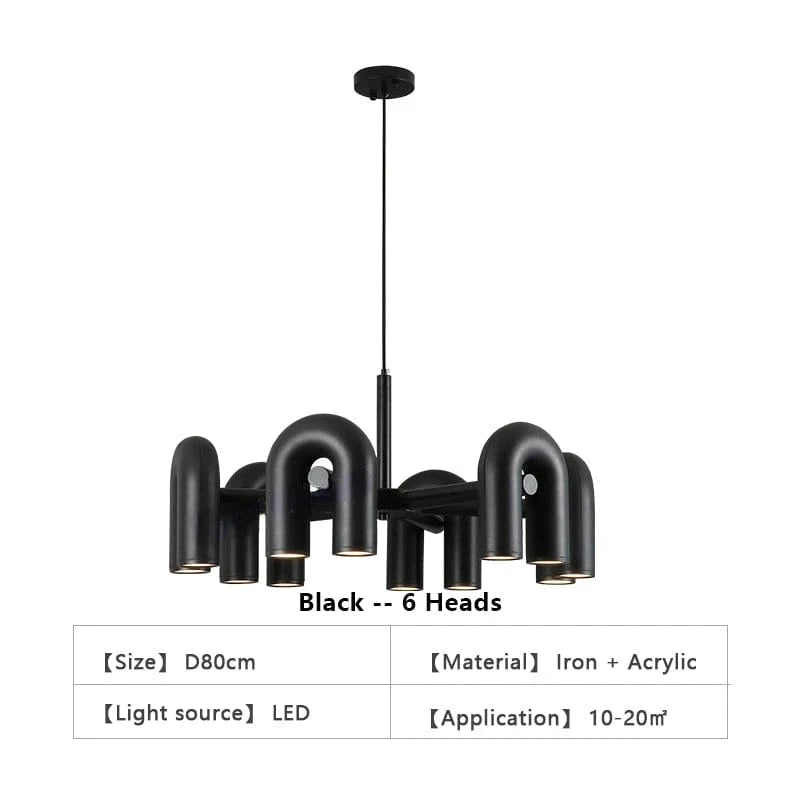 TRICOLORE CONTRÔLE TÉLÉCOMMANDE ( CHAUD FROID NEUTRE ) / 6 TÊTES-black Suspension de designer Tube