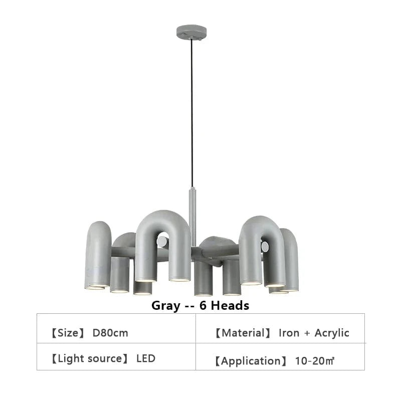 TRICOLORE CONTRÔLE TÉLÉCOMMANDE ( CHAUD FROID NEUTRE ) / 6 TÊTES-grey Suspension de designer Tube