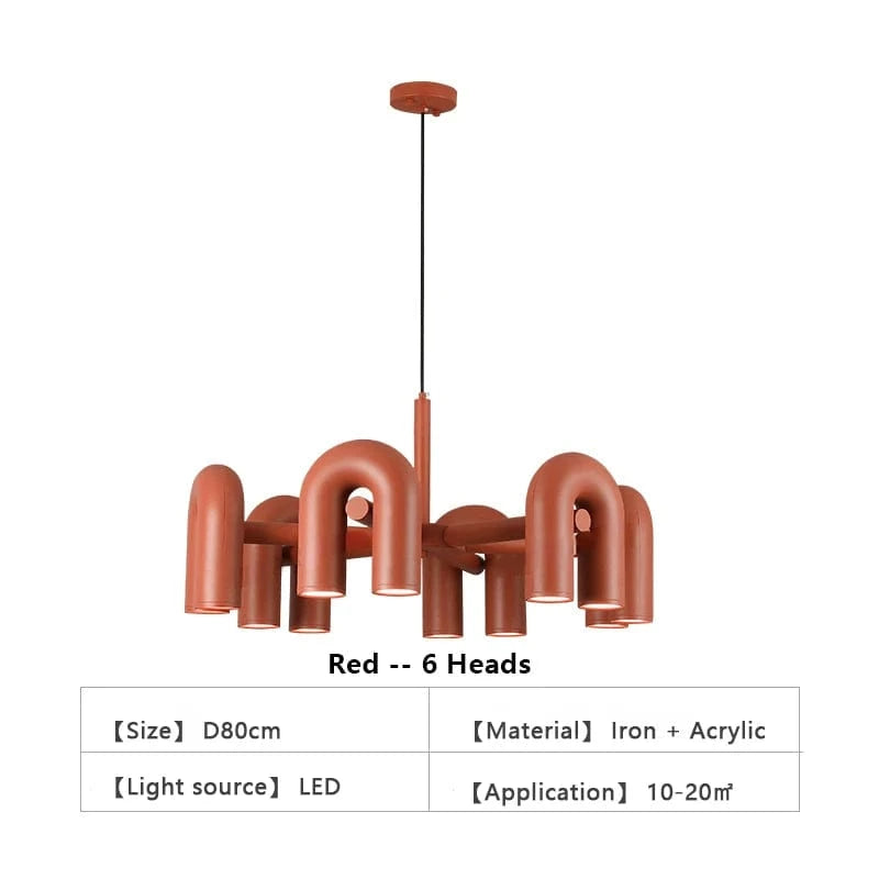 TRICOLORE CONTRÔLE TÉLÉCOMMANDE ( CHAUD FROID NEUTRE ) / 6 TÊTES-orange Suspension de designer Tube
