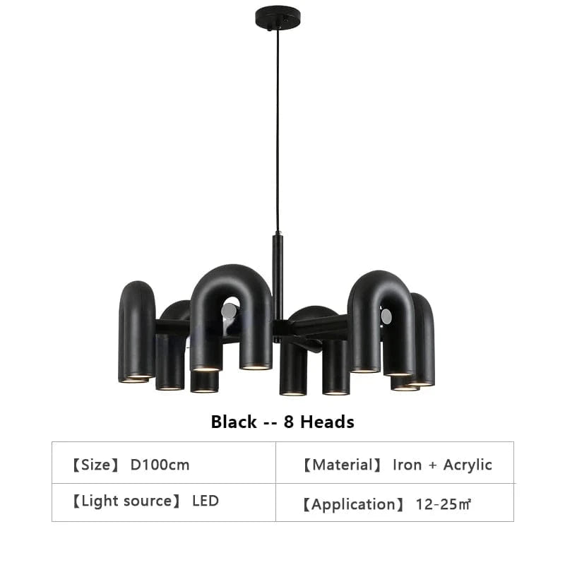 TRICOLORE CONTRÔLE TÉLÉCOMMANDE ( CHAUD FROID NEUTRE ) / 8 TÊTES-black Suspension de designer Tube