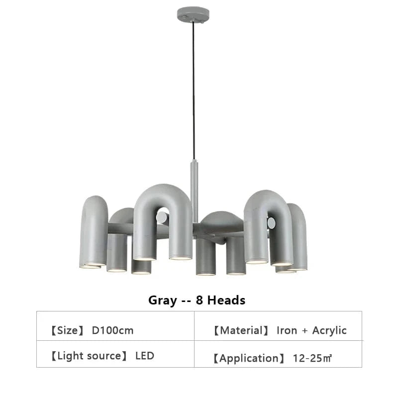 TRICOLORE CONTRÔLE TÉLÉCOMMANDE ( CHAUD FROID NEUTRE ) / 8 TÊTES-grey Suspension de designer Tube
