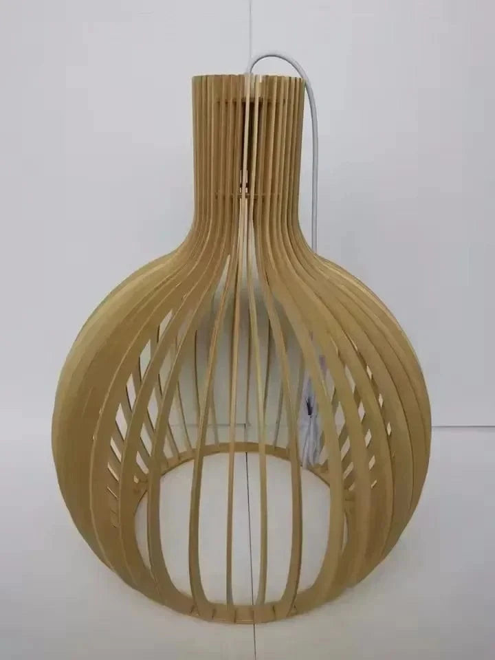 Wood Color / Dia 35cm / White Cable Suspension en bois | Cage à oiseaux