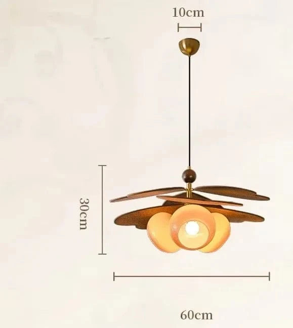 Pendant B 60cm / Warm light Suspension en bois ébène avec boules
