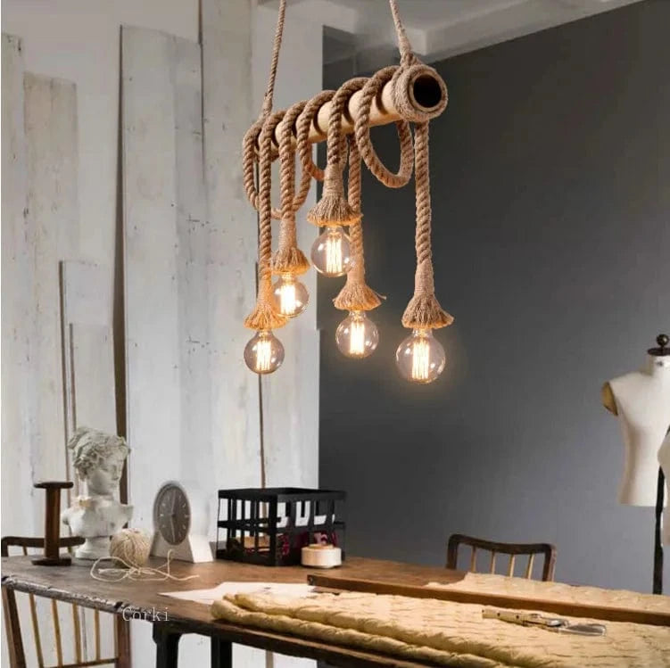 Suspension en corde et bambou