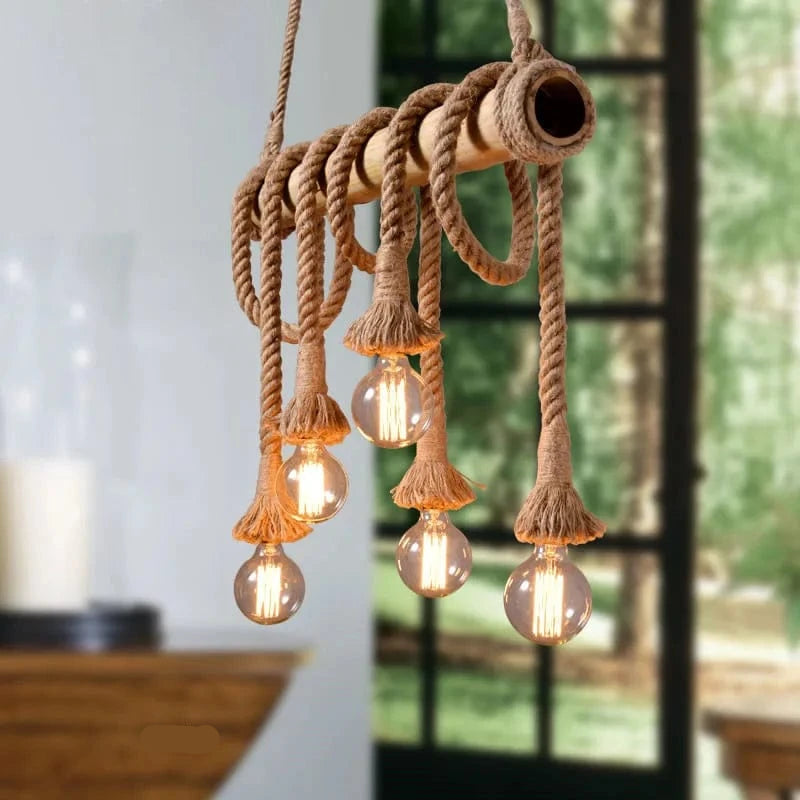 Suspension en corde et bambou