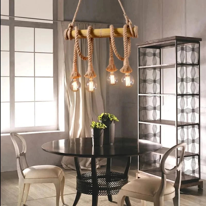Suspension en corde et bambou