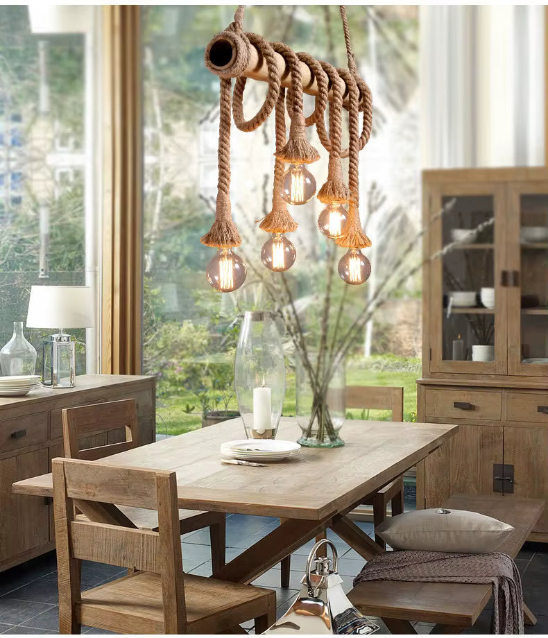 Suspension en corde et bambou