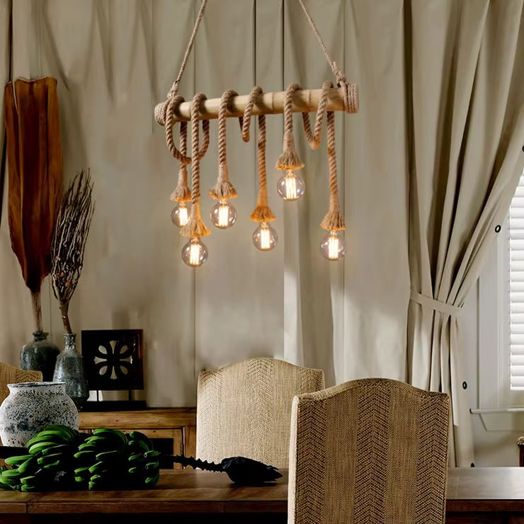 Suspension en corde et bambou