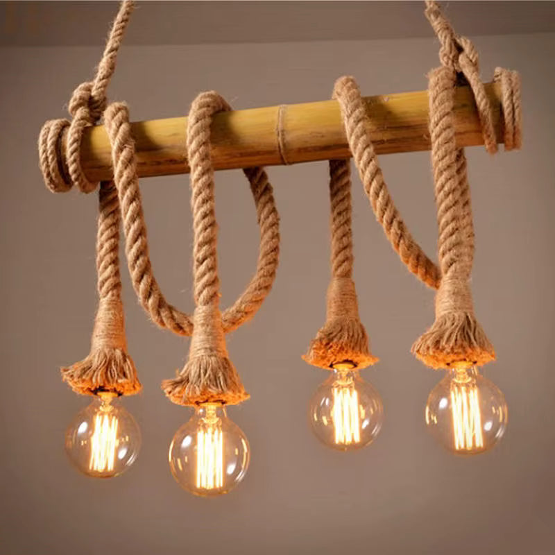 Suspension en corde et bambou