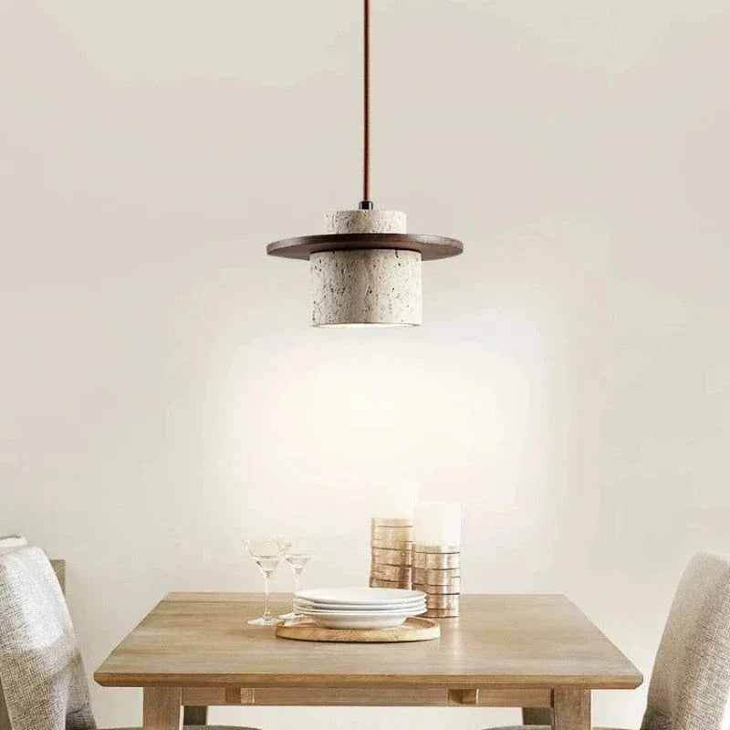 yellow Suspension en pierre de travertin design Japandi