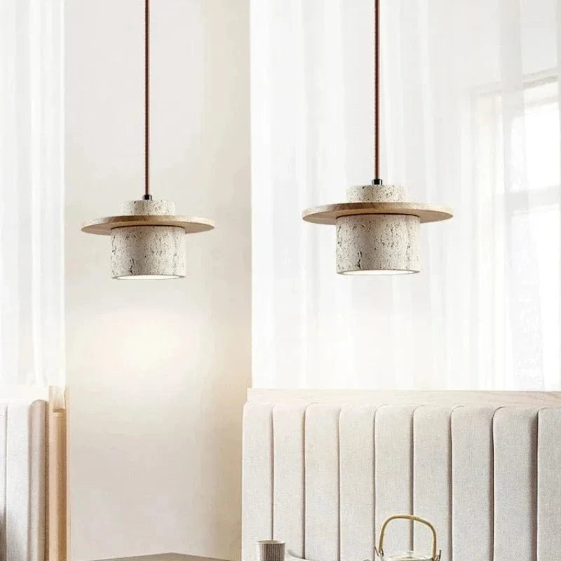 yellow Suspension en pierre de travertin design Japandi