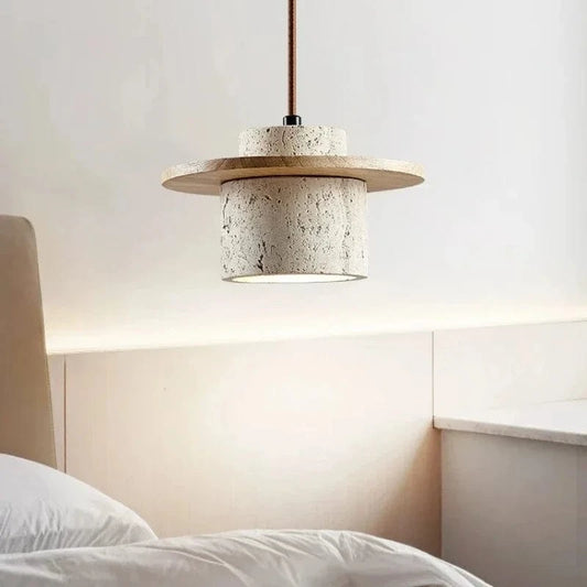 yellow Suspension en pierre de travertin design Japandi