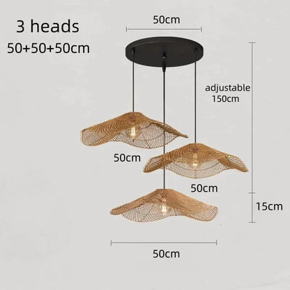3 heads-disc50 / Neutral light 4000k Suspension en rotin | Paillage