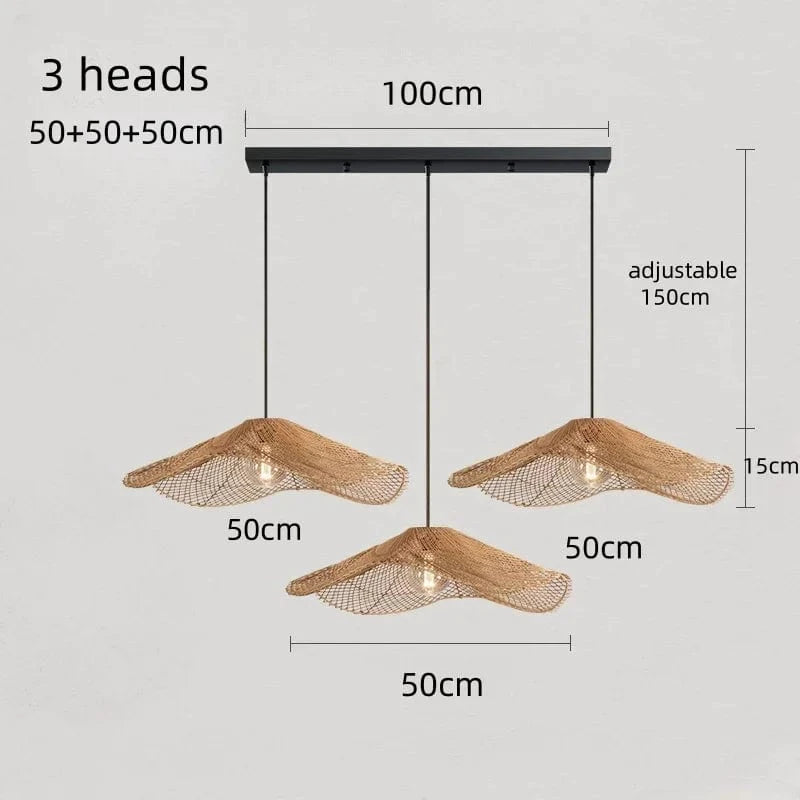3 heads-long strip50 / white light 6000k Suspension en rotin | Paillage