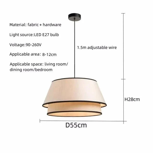 D 55cm / Warm light(3000K) Suspension en tissu noir et blanche