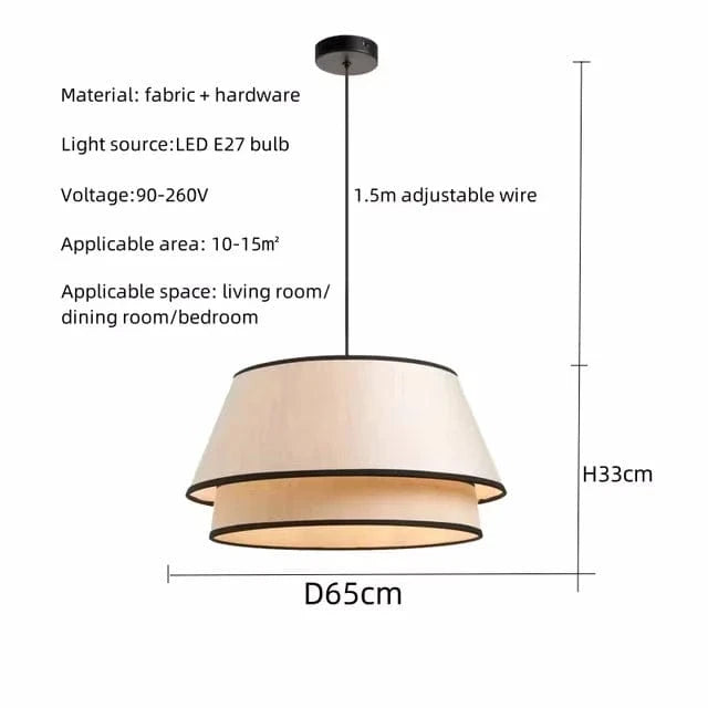 D 65cm / Warm light(3000K) Suspension en tissu noir et blanche