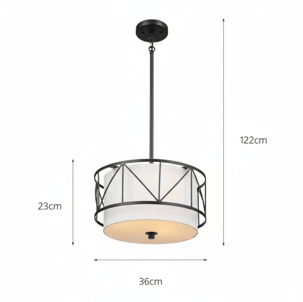 NOIR-35CM / LUMIÈRE NEUTRE Suspension en tissu style classique Américain