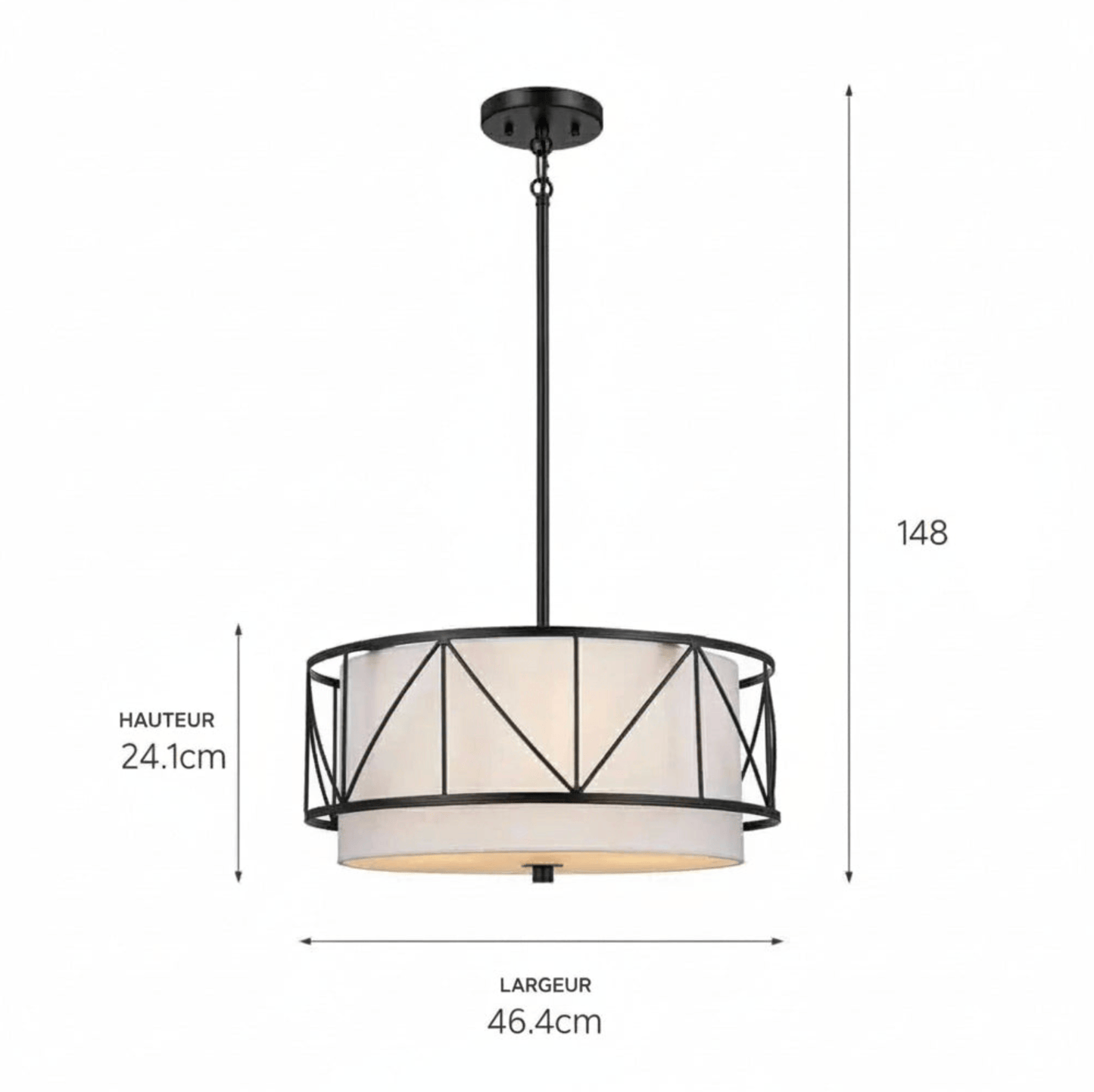 NOIR-45CM / LUMIÈRE NEUTRE Suspension en tissu style classique Américain
