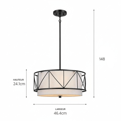 NOIR-45CM / LUMIÈRE NEUTRE Suspension en tissu style classique Américain