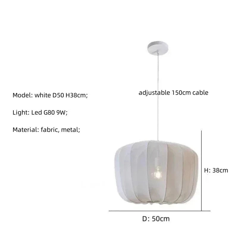 white D50cm / warm light 3200K Suspension en tissu très fin