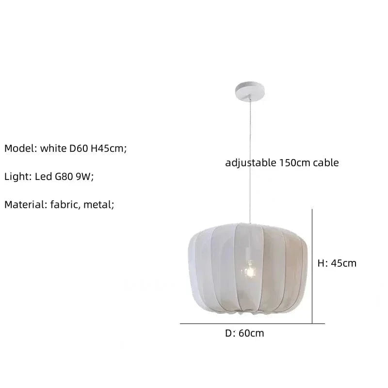 white D60cm / warm light 3200K Suspension en tissu très fin