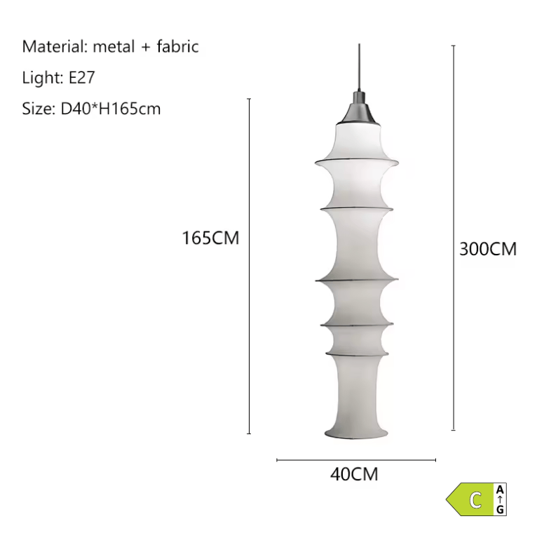 DIAMÈTRE 40cm - HAUTEUR 165cm / LUMIÈRE FROIDE 6500K Suspension en tissu tube Japonais