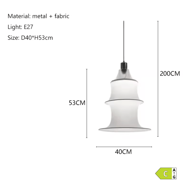 DIAMÈTRE 40cm - HAUTEUR 53cm / LUMIÈRE FROIDE 6500K Suspension en tissu tube Japonais