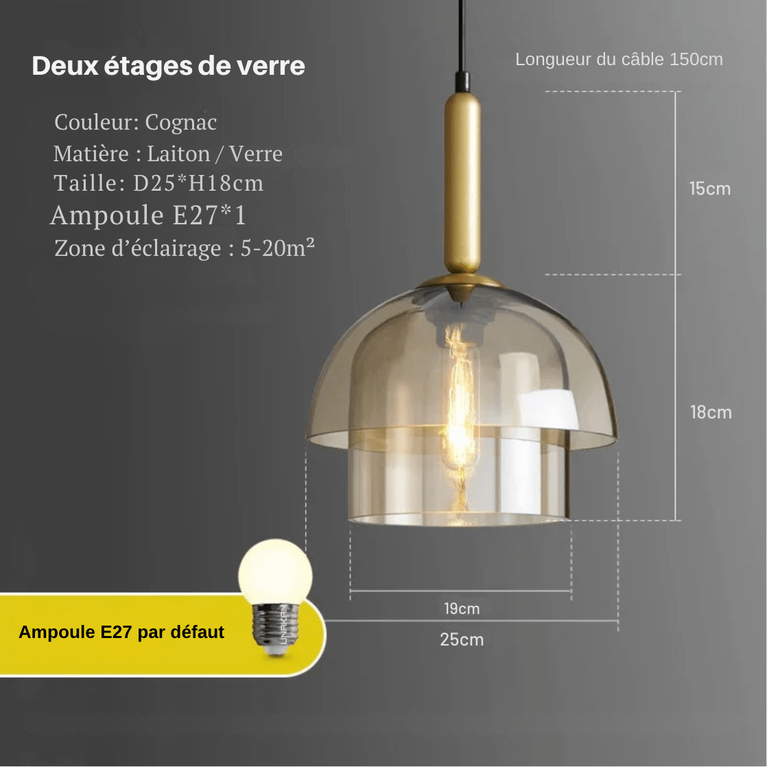 DOUBLE Suspension en verre fumé