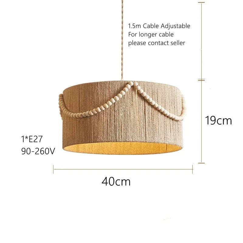 B D40cm / white light Suspension fibre naturelle ornée de perle en bois