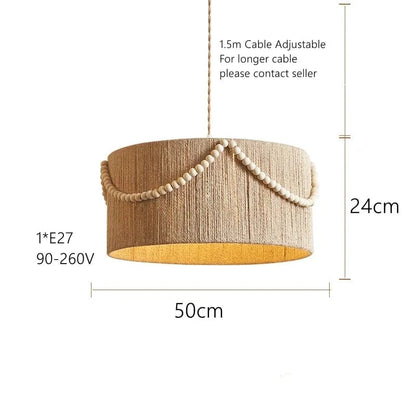 B D50cm / warm light Suspension fibre naturelle ornée de perle en bois
