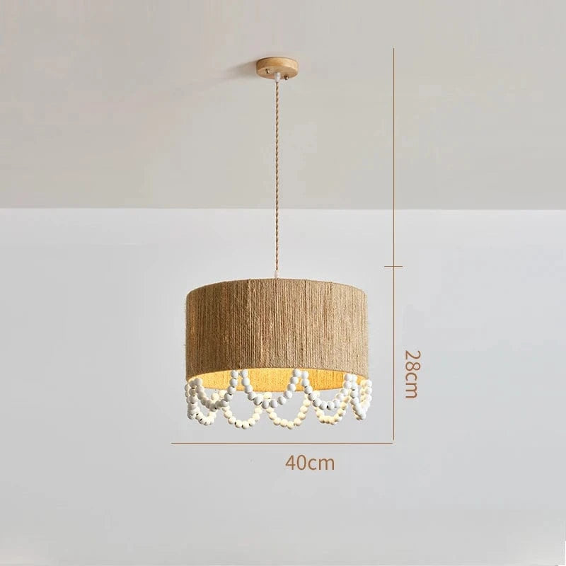 D40cm / white light Suspension fibre naturelle ornée de perle en bois