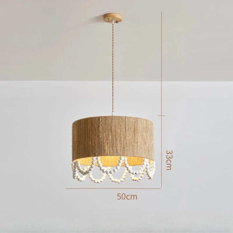 D50cm / warm light Suspension fibre naturelle ornée de perle en bois