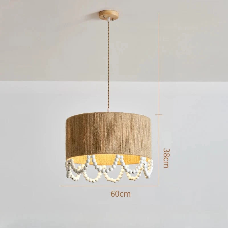 D60cm / white light Suspension fibre naturelle ornée de perle en bois