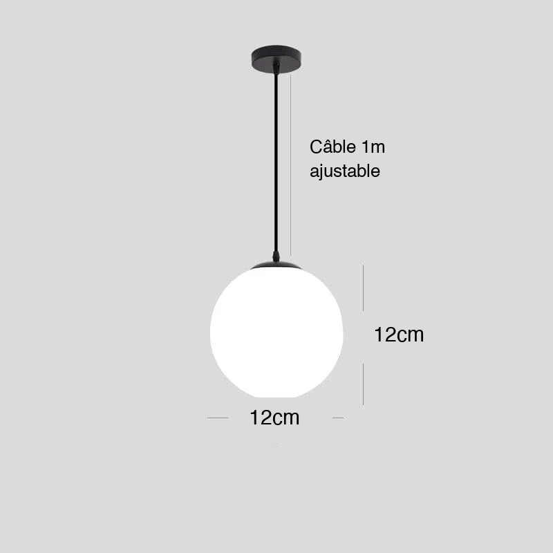 NOIR 12 CM / LUMIÈRE CHAUDE Suspension globe blanc