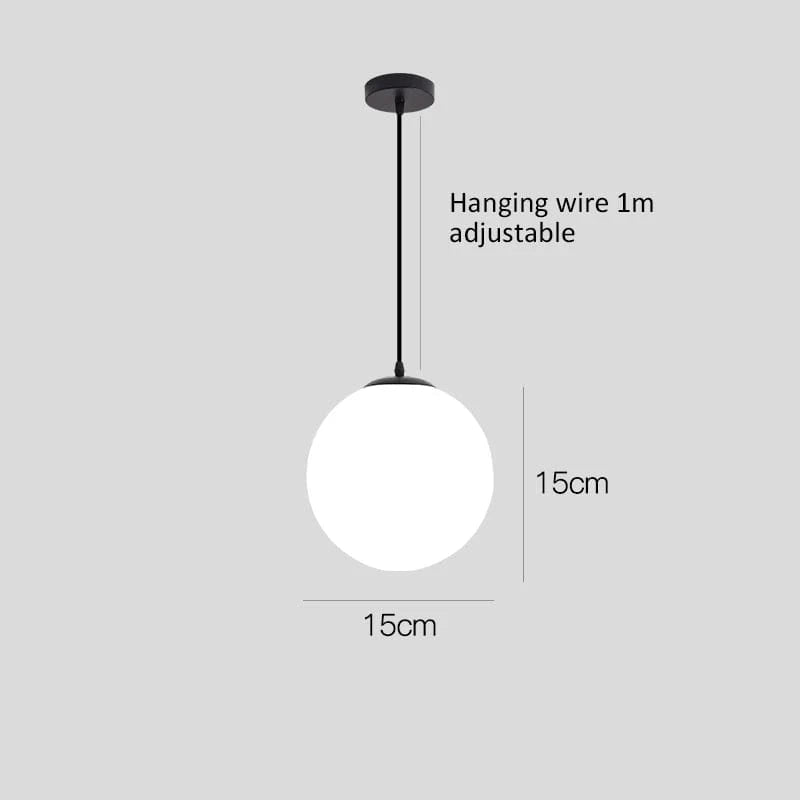 NOIR 15 CM / LUMIÈRE CHAUDE Suspension globe blanc