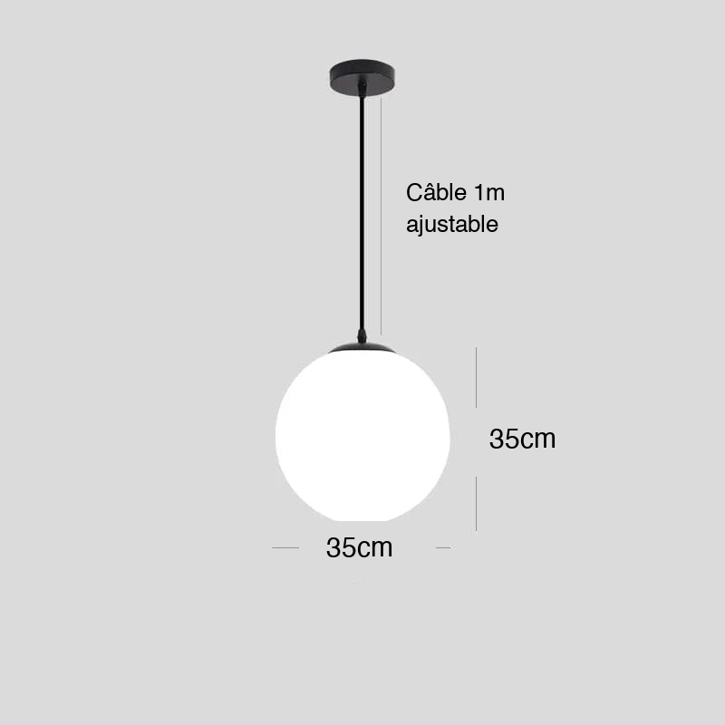 NOIR 35 CM / LUMIÈRE CHAUDE Suspension globe blanc