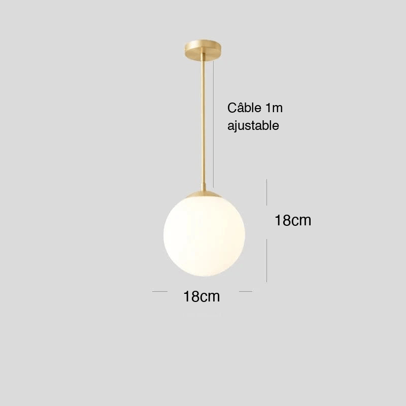 OR 18 CM / LUMIÈRE CHAUDE Suspension globe blanc