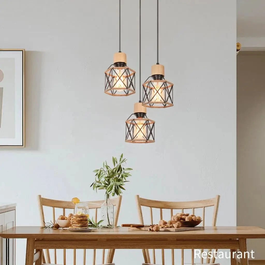 Suspension industrielle trois têtes corde et métal