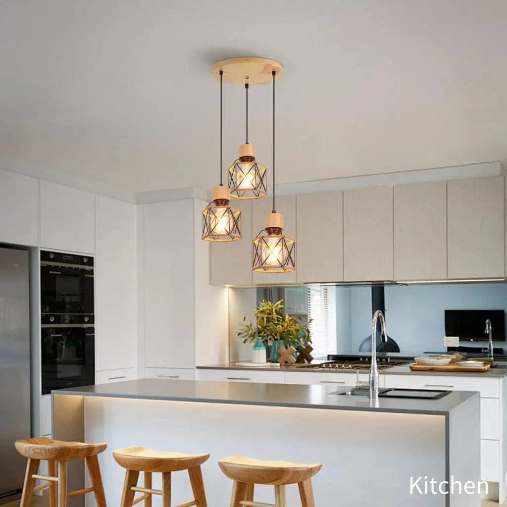 Suspension industrielle trois têtes corde et métal