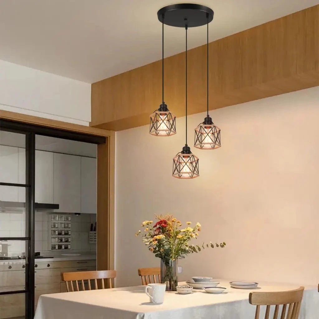 Suspension industrielle trois têtes corde et métal