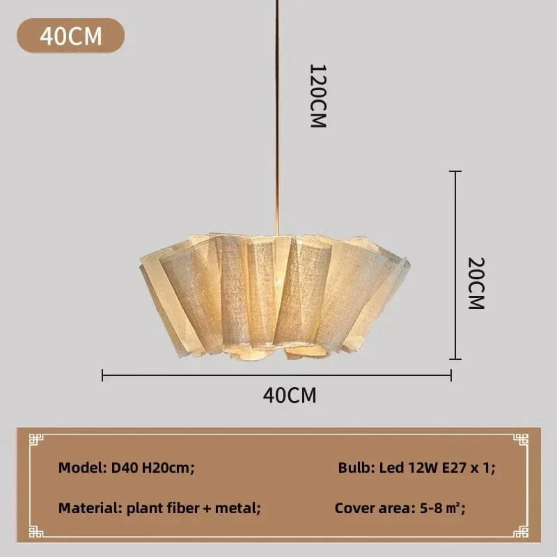 D40cm hang lamp / warm white 3000K Suspension Japonaise en tissu fibre naturelle