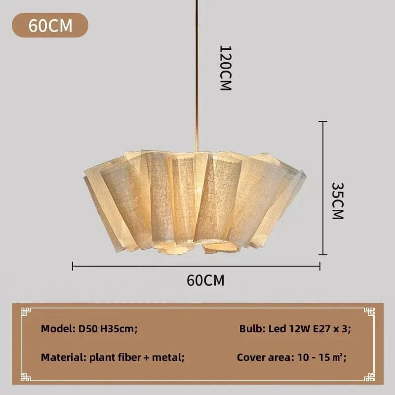 D60cm hang lamp / natural white 4200K Suspension Japonaise en tissu fibre naturelle