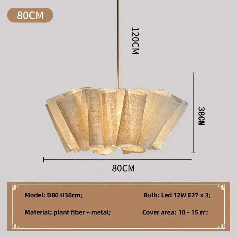 D80cm hang lamp / cool white 6500K Suspension Japonaise en tissu fibre naturelle